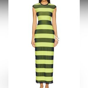 AFRM Lime & Black Striped Cap-Sleeve Maxi Dress